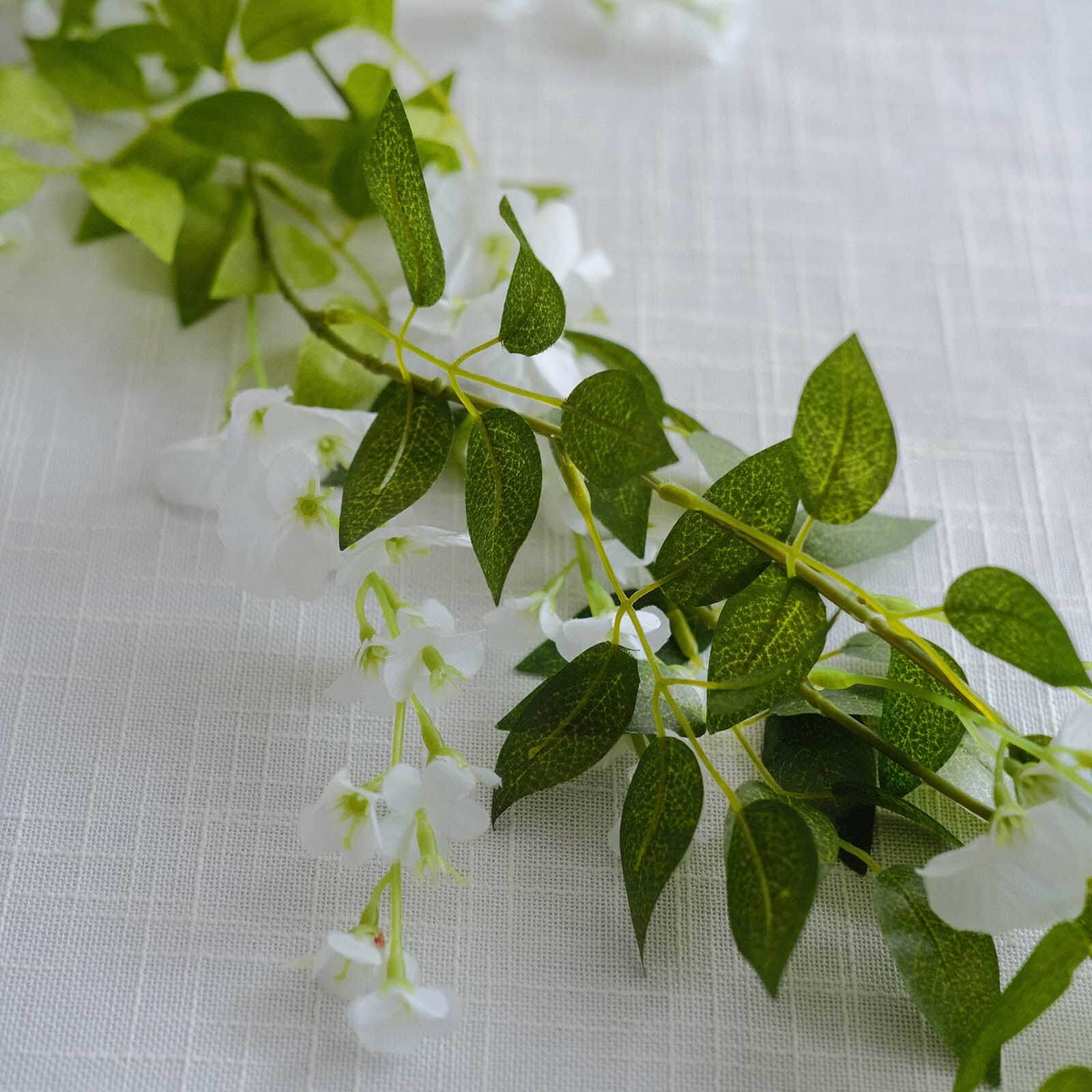 2 Pack White Silk Wisteria Flower Garland Hanging Vines, Artificial Floral Garland Wedding Arch Decor - 6ft