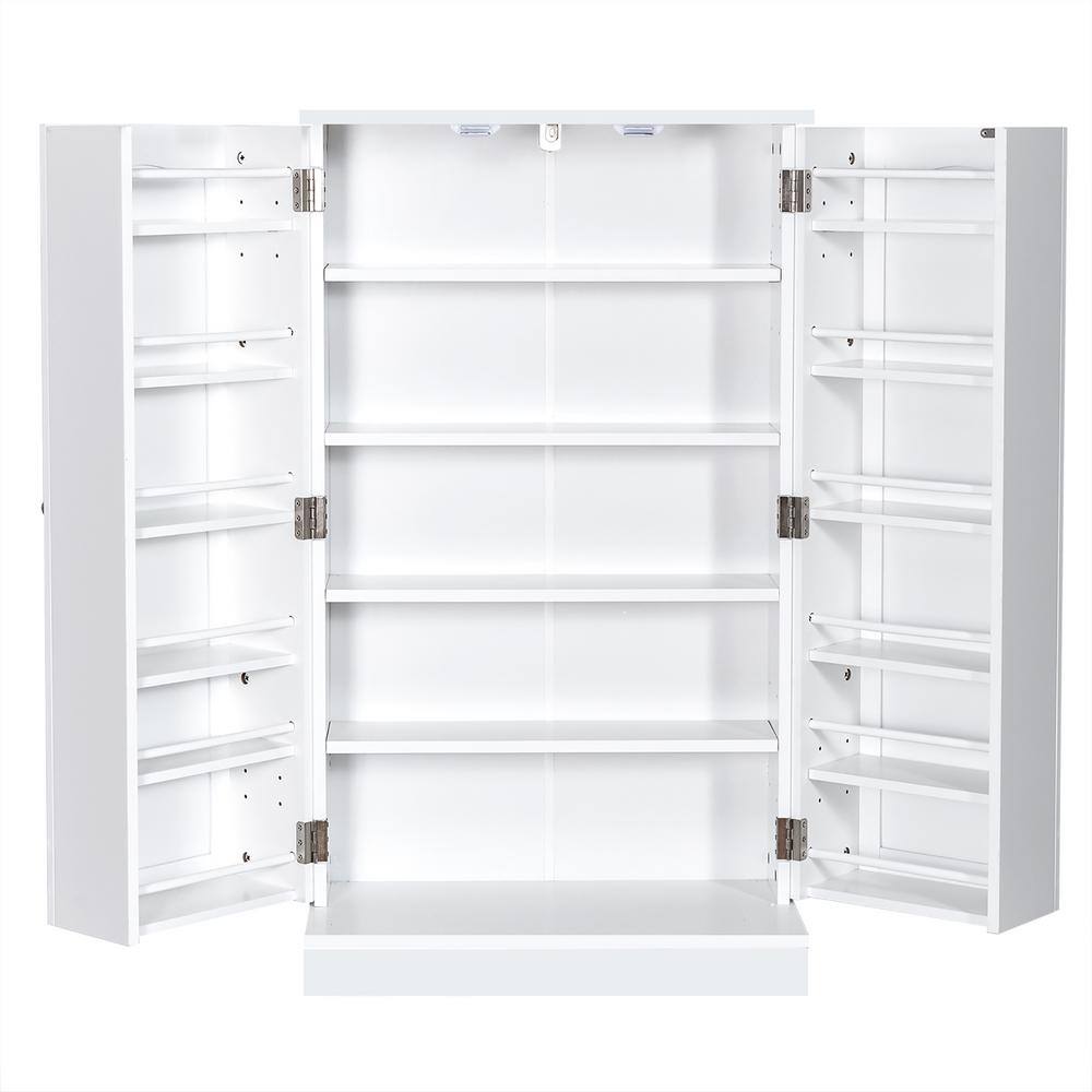 Costway 41 in. White Farmhouse Kitchen Pantry Storage Cabinet with Doors Adjustable Shelves KC53383WH