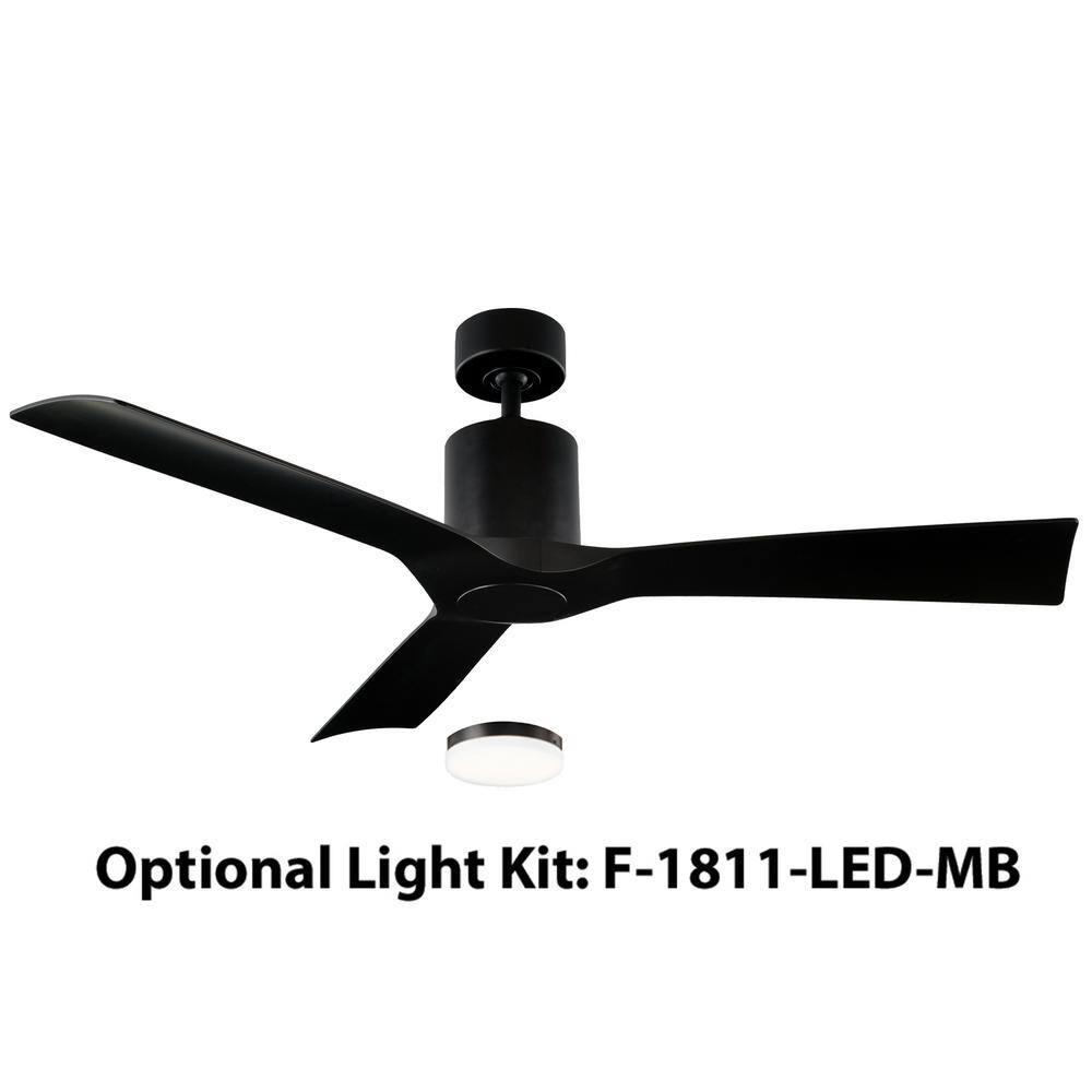 Modern Forms Aviator IndoorOutdoor 3Blade Smart Downrod Ceiling Fan 54 in Matte Black LED Light Kit Adaptable with Remote