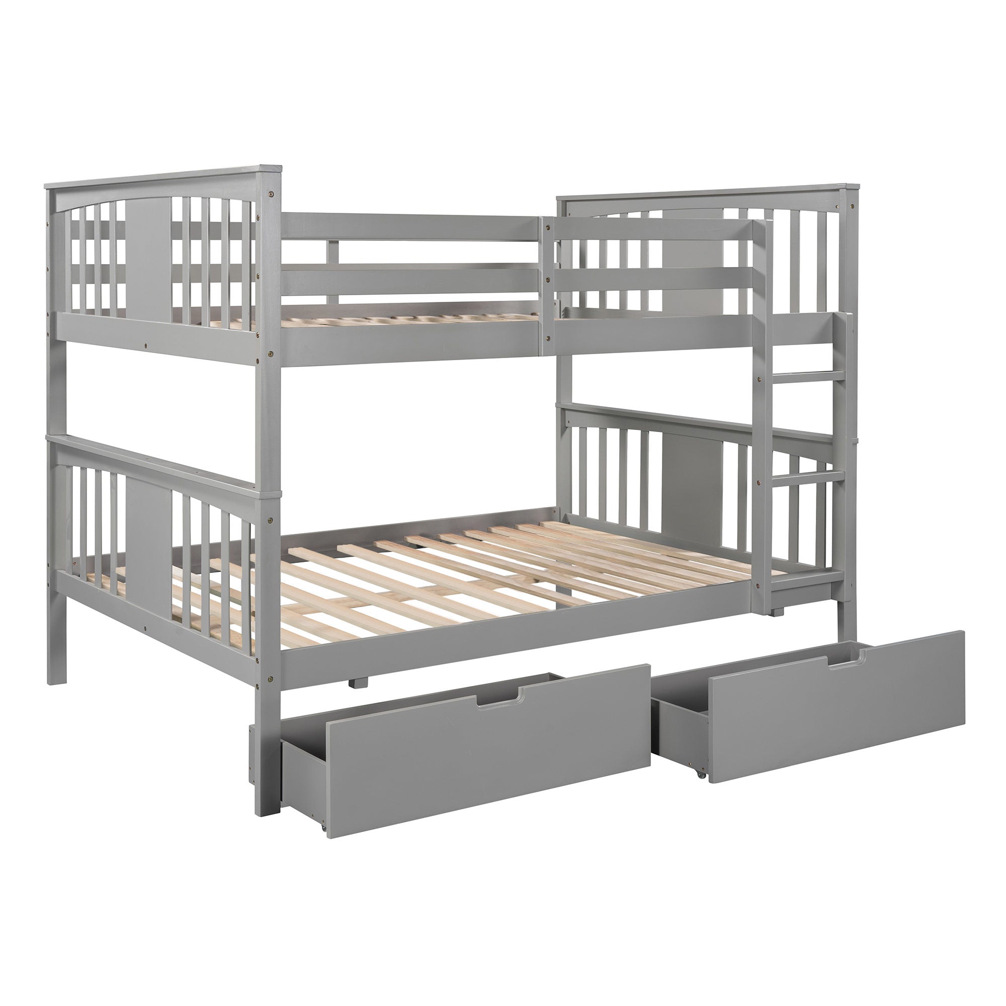 Churanty Full Over Full Bunk Bed with Drawers and Ladder, Solid Wood Bunk Bed with Storage for Bedroom, Guest Room Furniture,Gray