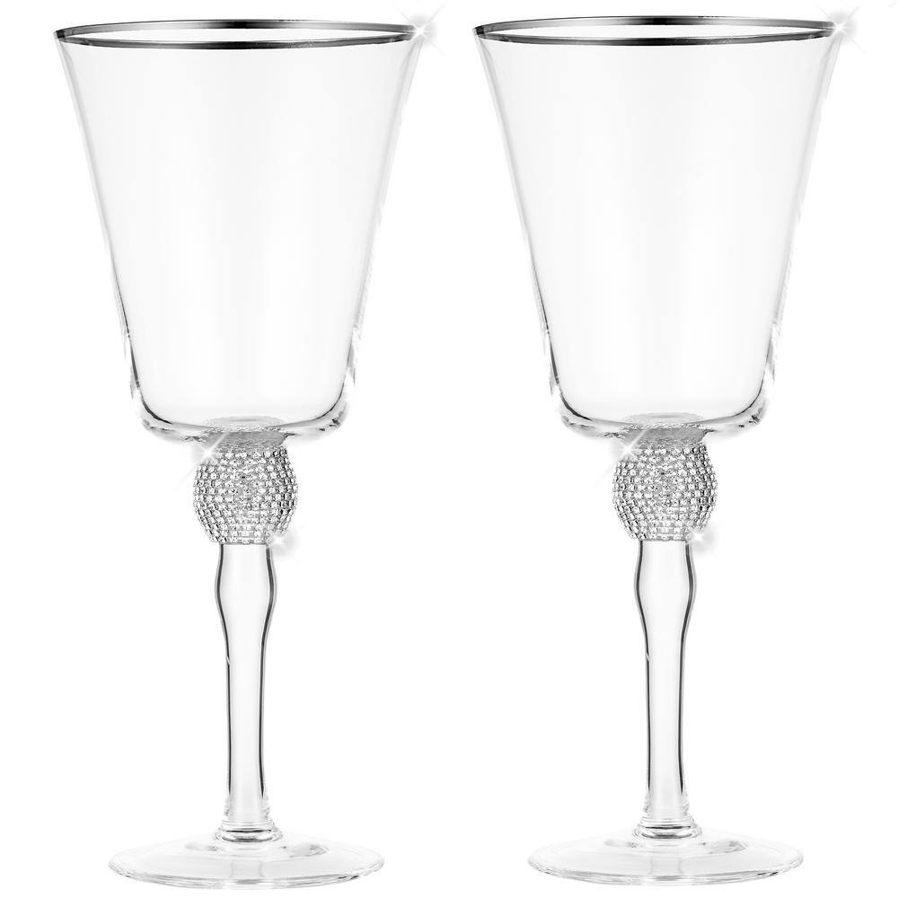 BERKWARE (Set of 4) Wine Glass 14.7 oz. with Rhinestone Design and Silver Rim BW-CZ0146Sx4