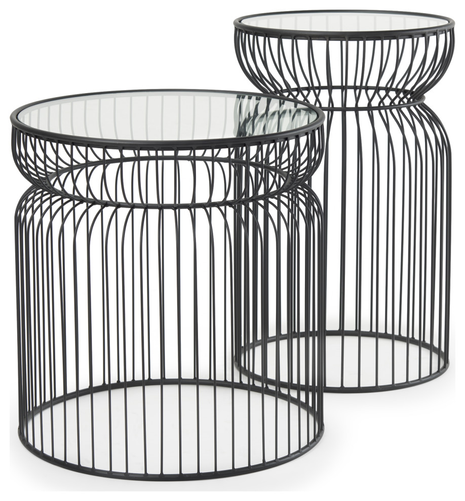 Shani Black With Glass Top Round Accent Tables  2 Piece Set   Modern   Side Tables And End Tables   by Mercana  Houzz