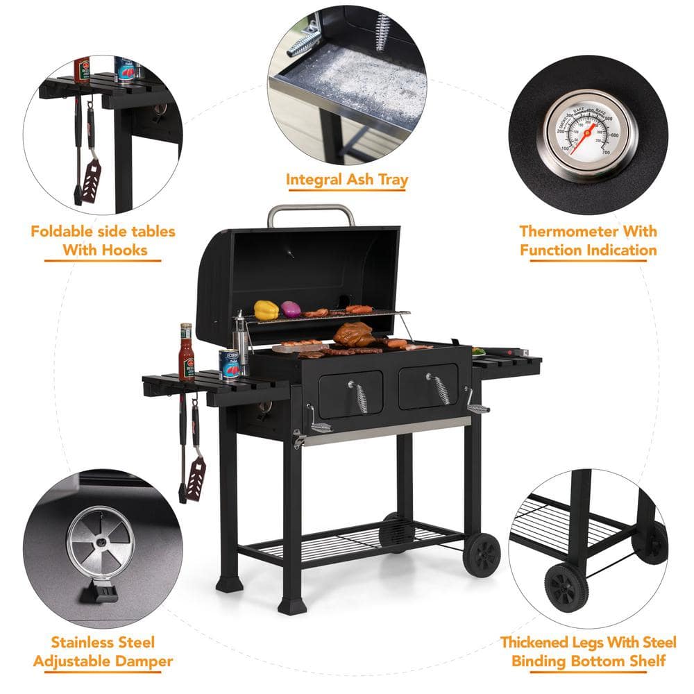 PHI VILLA Heavy-duty Outdoor Barrel Charcoal Grill in Black THD-E02GR005