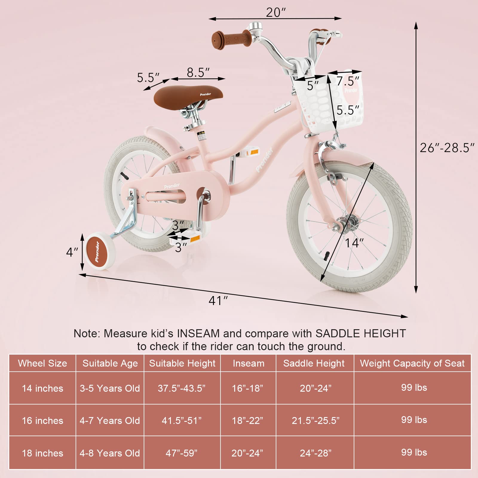 BABY JOY Kids Bike, 14 16 18 Inch Children's Bicycle w/Training Wheels, Double Brakes, Kids Bike for 4-8 Years Boys Girls