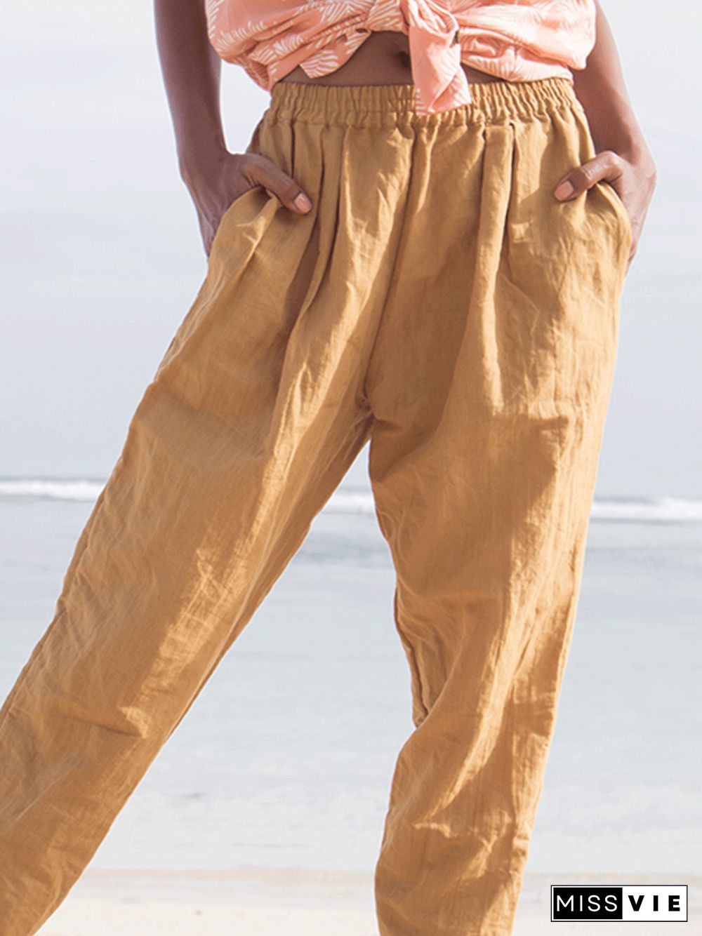 Womens Casual Plus Size Linen Pants