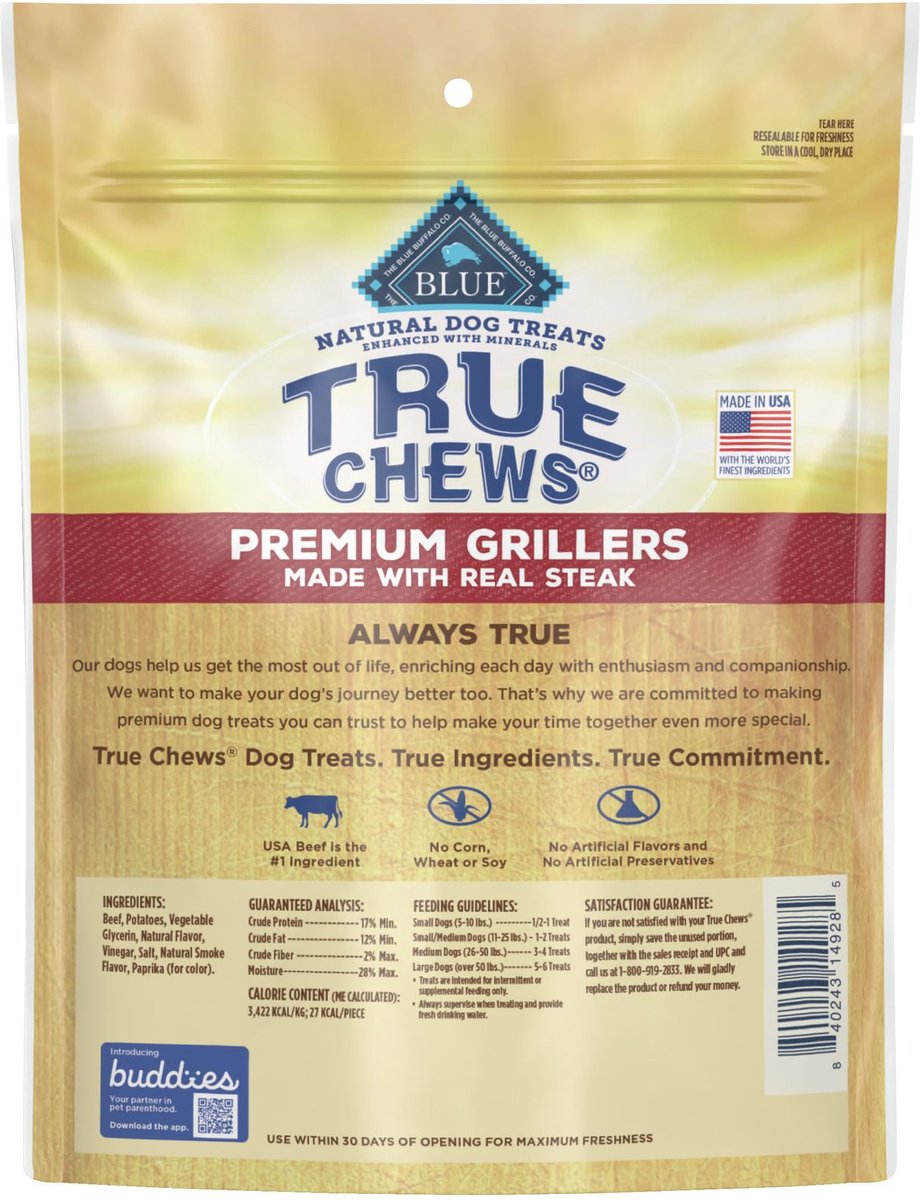 Blue Buffalo True Chews Premium Grillers Natural Grain-Free Steak Dog Treats