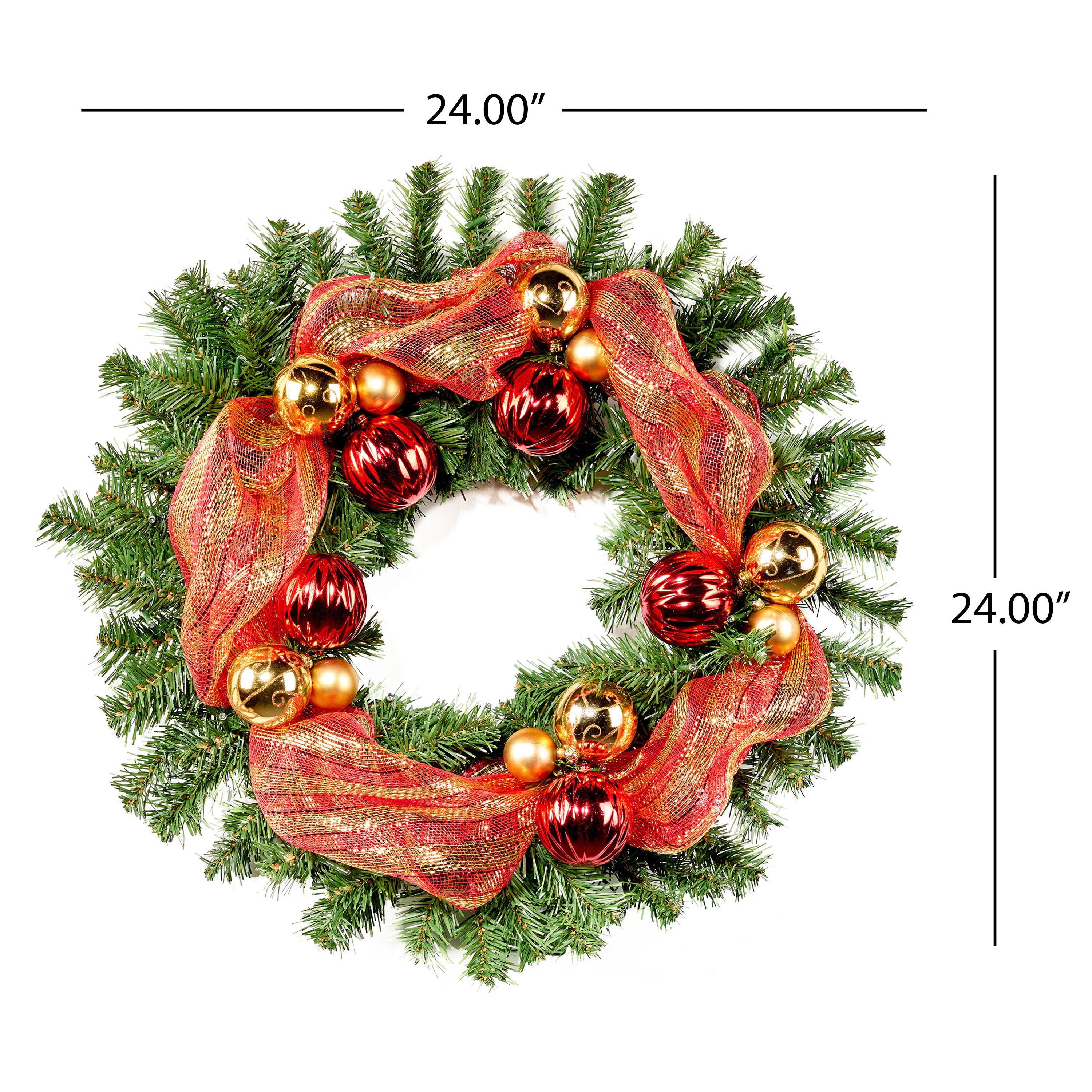 24-inch Noble For Pre-Lit Warm White LED Pre-Decorated Artificial Christmas Wreath