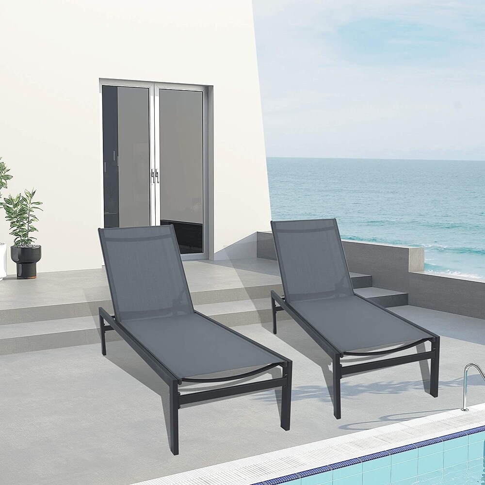 Kozyard Modern Full Flat Aluminum Patio Reclining Adjustable Chaise Lounge with Sunbathing Textilence for  Weather