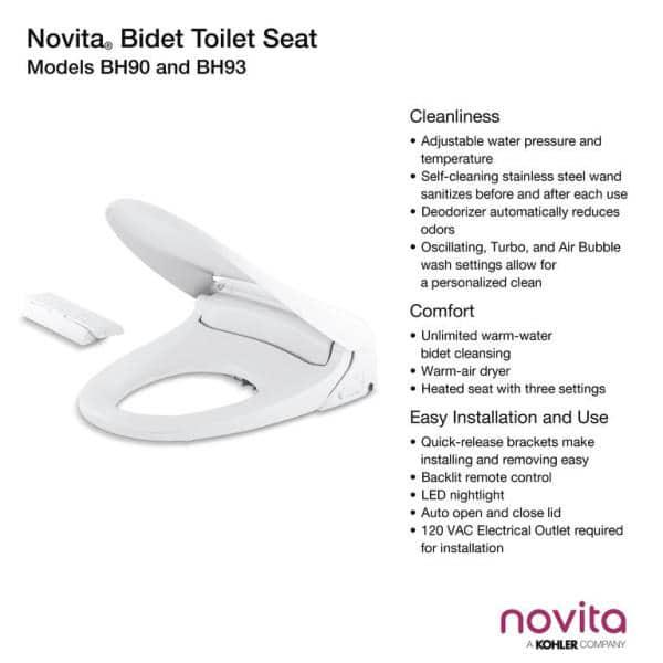 KOHLER Novita Electric Bidet Seat for Elongated Toilets with Remote Control in White