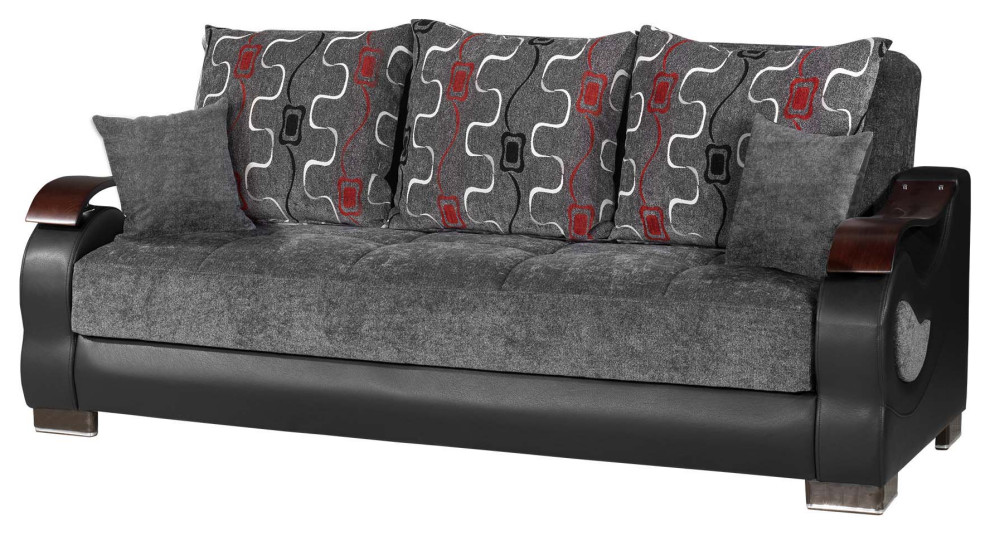 Unique Sleeper Sofa  Padded Chenille Seat  ampCurved Wooden Armrests   Contemporary   Sleeper Sofas   by Decorn  Houzz