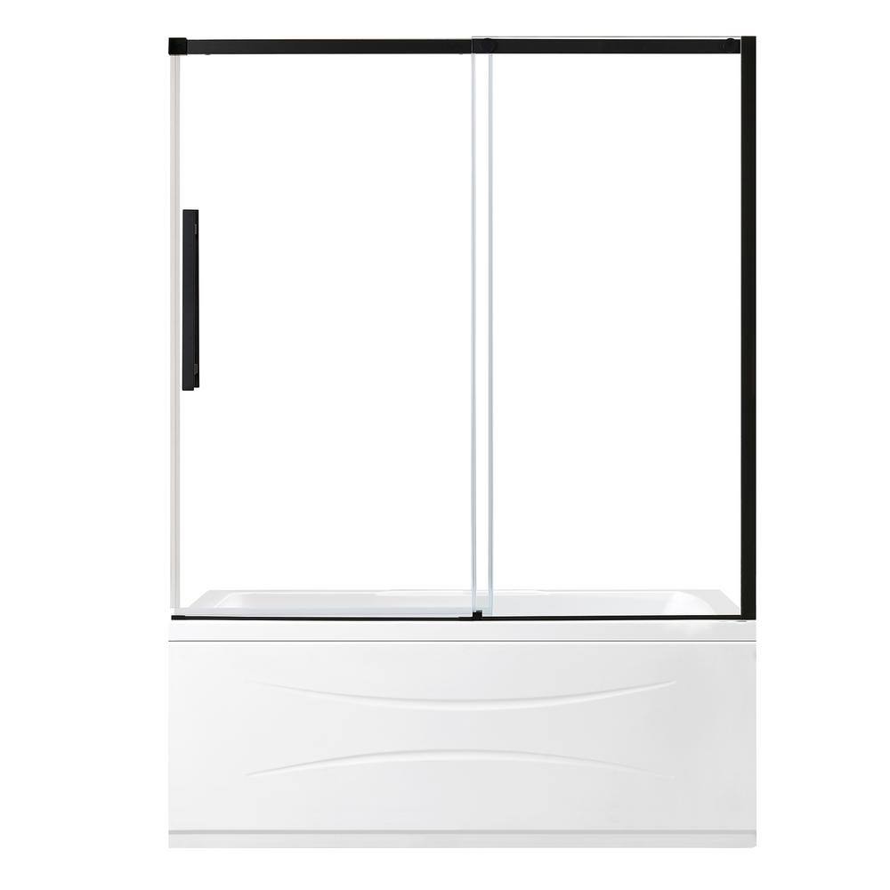 Glacier Bay Tidal 60 in. W x 59 in. H Sliding Semi Frameless Tub Door in Matte Black GBSH158