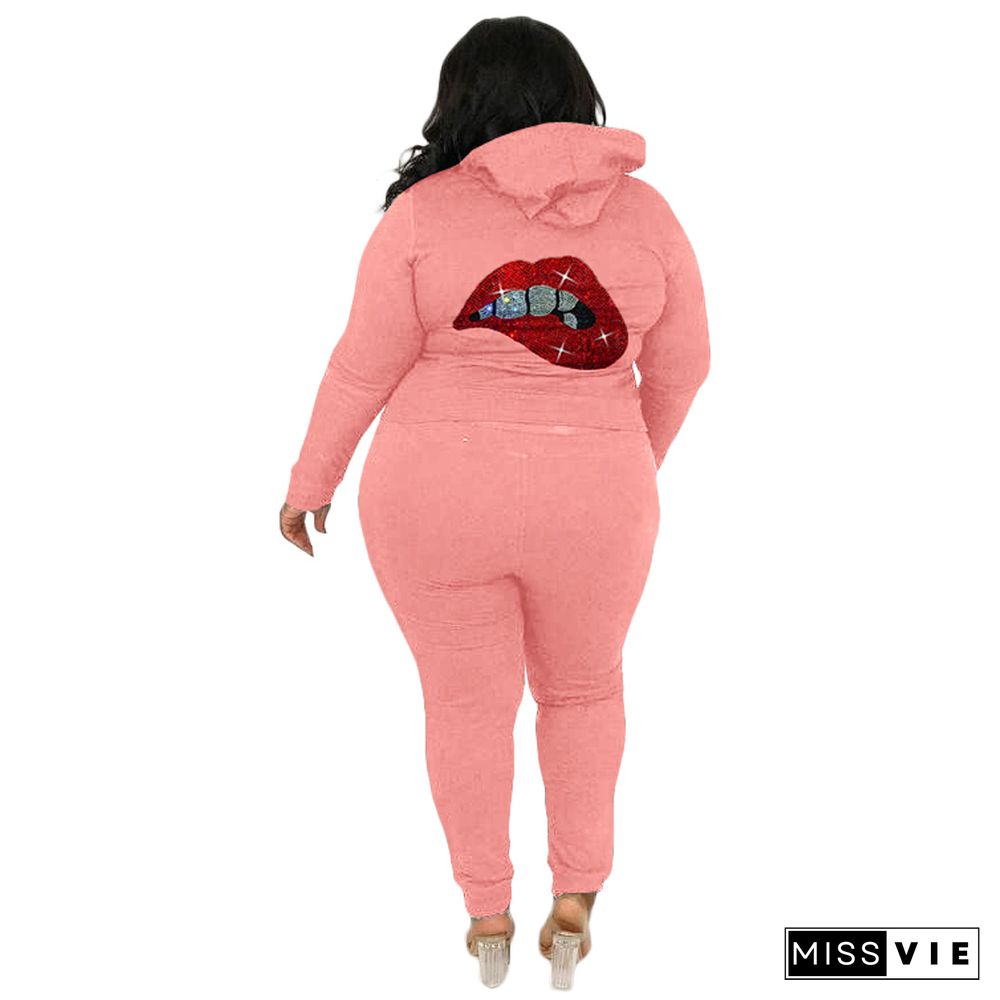 Plus Size Hooded Zipper Coats Skinny Pants Tracksuits