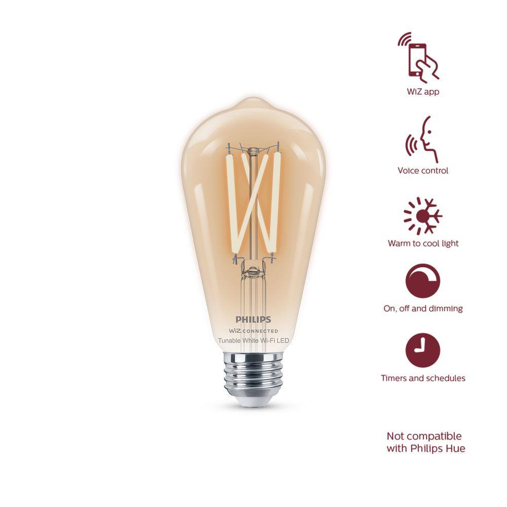 Philips 60-Watt Equivalent ST19 Smart Wi-Fi LED Vintage Edison Tuneable White Light Bulb Powered by WiZ with Bluetooth (1-Pack) 567172