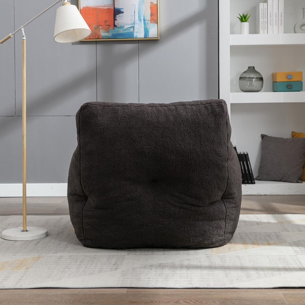 Soft Tufted Foam Bean Bag Chair With Teddy Fabric Bean For Living Room