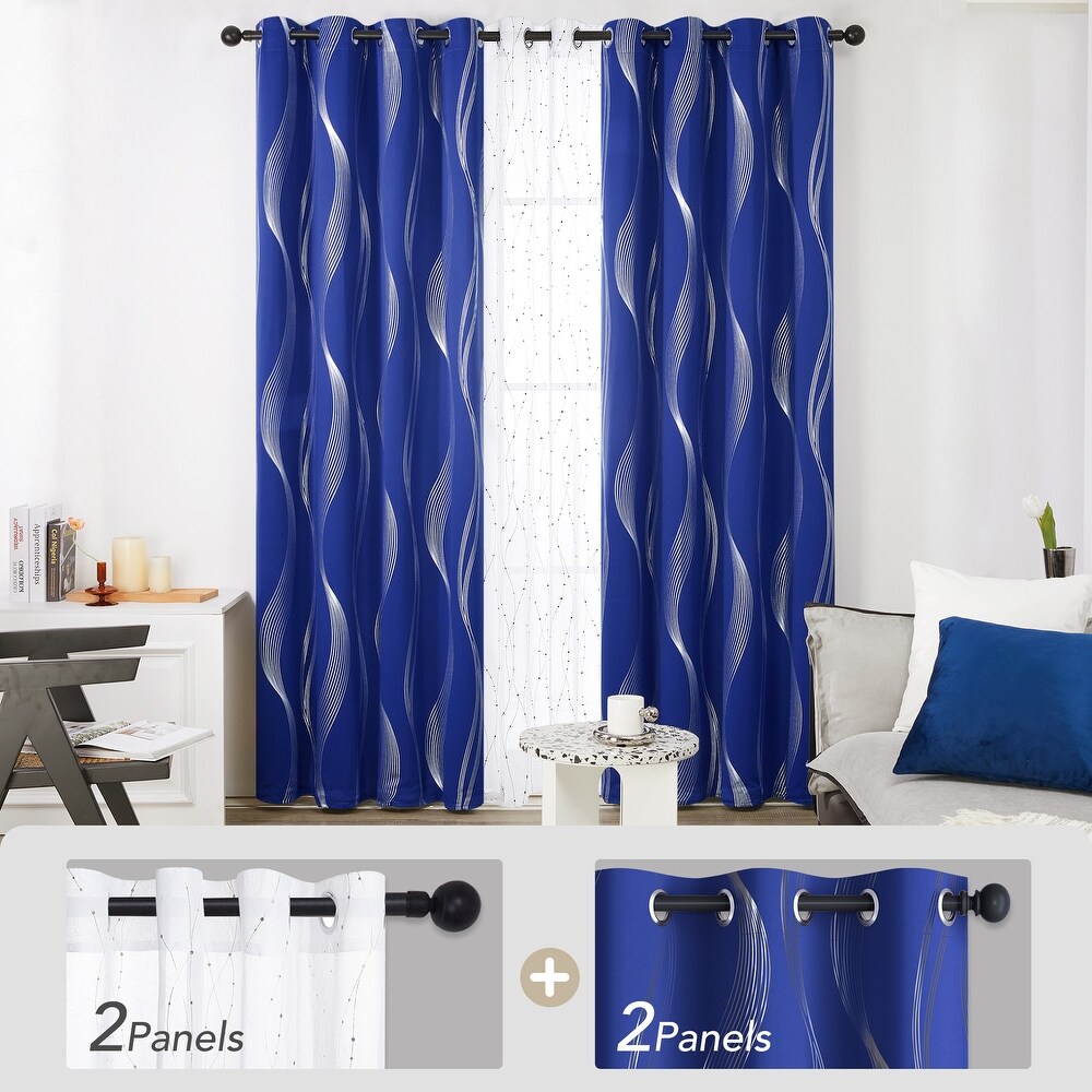 Deconovo Mix and Match Blackout and Sheer 4 Piece Wave Curtain Panel Set