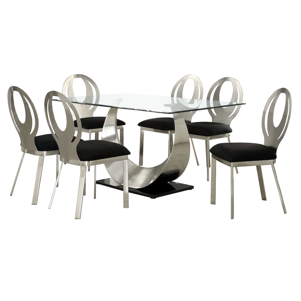 Heer Modern Black Steel U shaped Pedestal 7 Piece Dining Set by Furniture of America