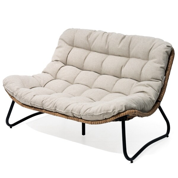 Pellebant Double Papasan Chair Loveseat with Beige Cushion For Indoor and Outdoor Use