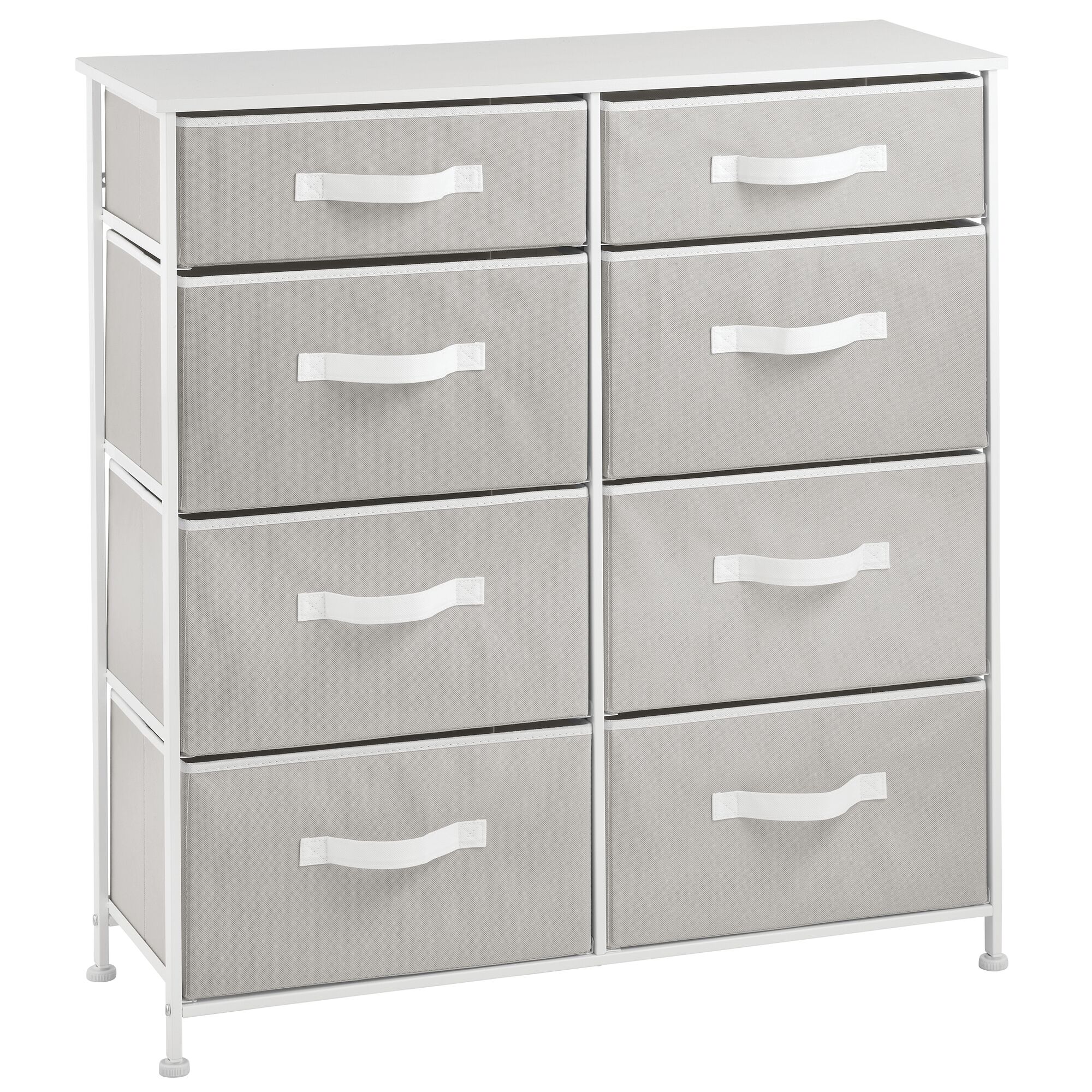 mDesign Tall Steel Frame/Wood Top Storage Dresser Furniture with 8 Slim Fabric Drawers, Large Bureau Organizer for Baby, Kid, Teen Bedroom, Nursery, Playroom, Dorm - Jane Collection, Light Gray/White