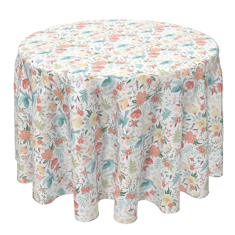 Round Tablecloth， 100% Cotton， 60 Round， Summer Style Floral