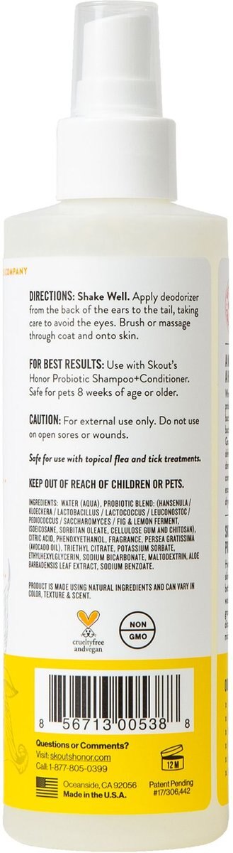 Skout's Honor Probiotic Honeysuckle Daily Use Pet Deodorizer， 8-oz bottle