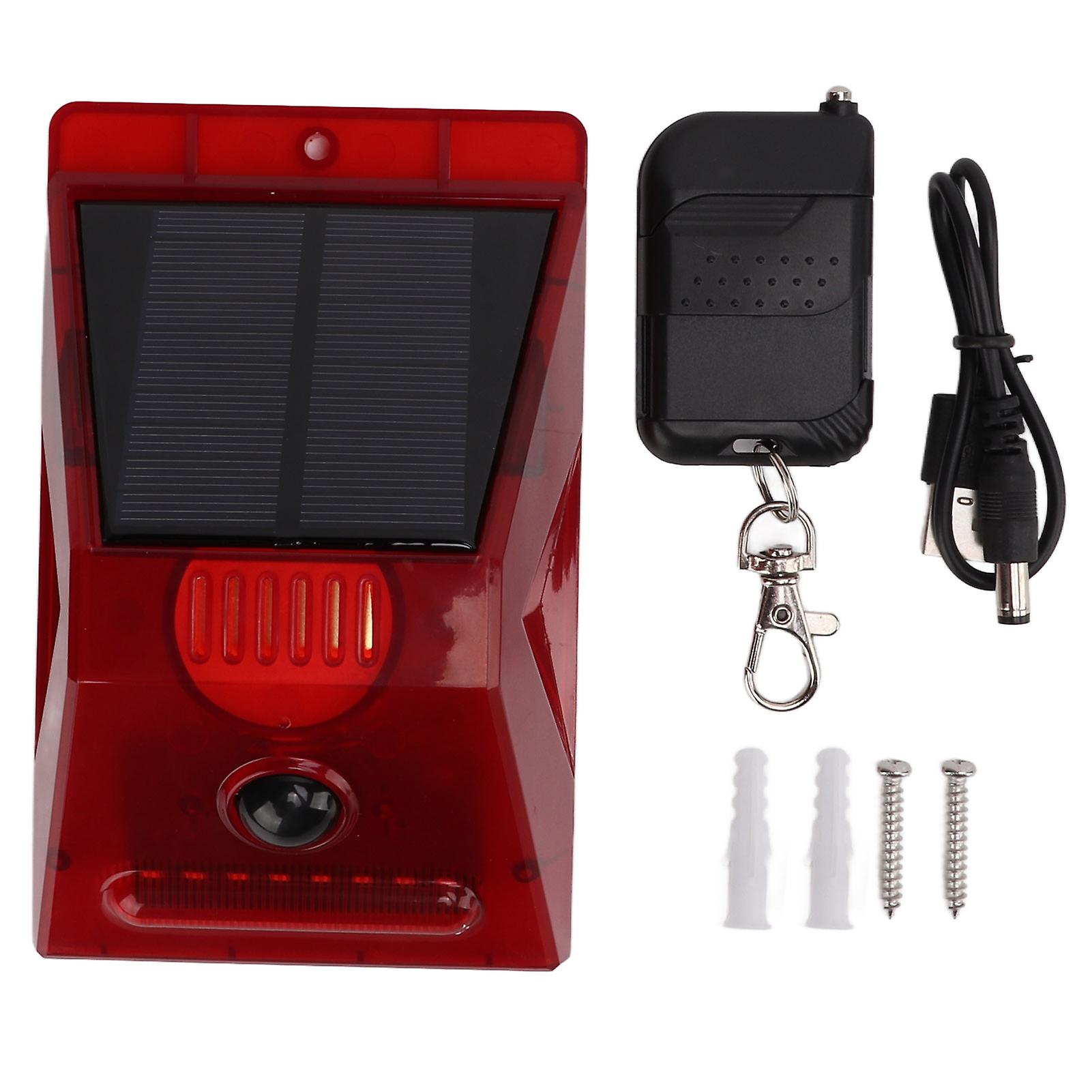 Sound Light Alarm Lamp Solar Powered Remote Control Anti Theft Ip65 Waterproof For Fishpond Home