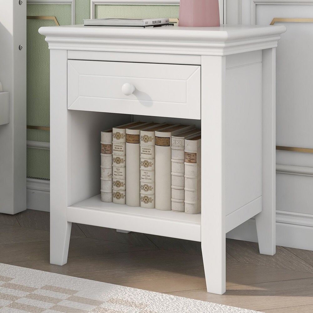 Bedroom Linear Design Nightstand with 1 Drawer and Open Cabinet for Storage Cabinet for Sundries Bedroom Dresser Snack Table