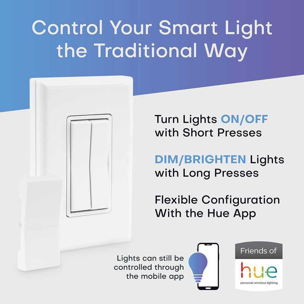 RunLessWire Click for Philips Hue Wireless Dimmer Light Switch FOH-DSWH