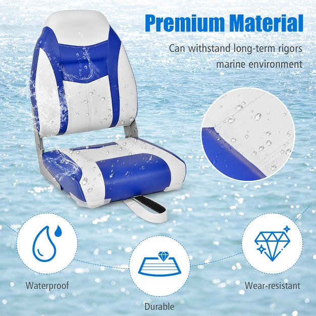 Costway High Back Folding Boat Seats W Blue White Sponge Cushion amp Flexible Hinges