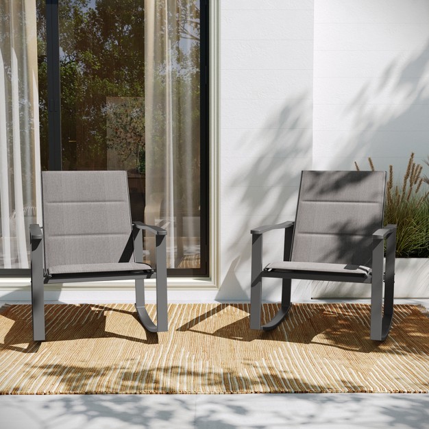 Flash Furniture Brazos Set Of 2 Outdoor Rocking Chairs With Flex Comfort Material And Metal Frame