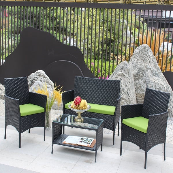 4 PC Simple Rattan Patio Furniture Set， Outdoor Cushioned Sofa - Overstock - 37666665