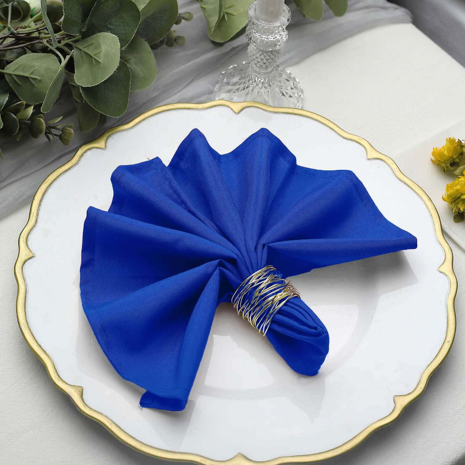 5 Pack Royal Blue Cloth Napkins with Hemmed Edges, Reusable Polyester Dinner Linen Napkins - 17