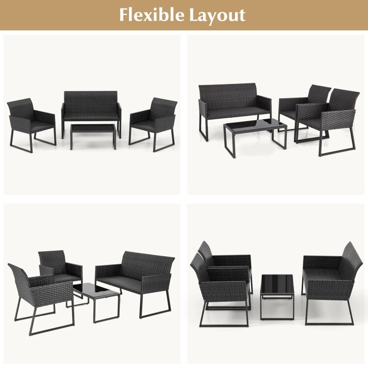 4 Pieces Outdoor Wicker Patio Furniture Set with Quick Drying Foam for Backyard   24\