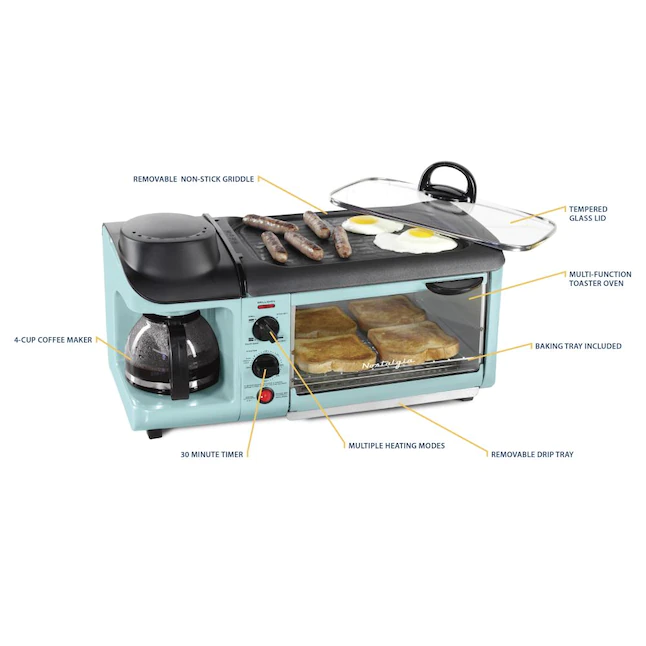 Nostalgia BST3AQ 4-Slice Blue Toaster Oven (1500-Watt)