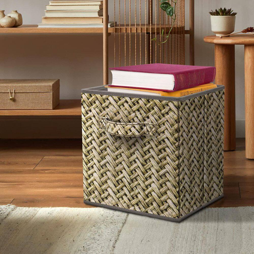 Sorbus 11 in. H x 10.5 in. W x 11 in. D Gray Wooven Design Foldable Cube Storage Bin (4-Pack) STRG-BIN-RPGRY