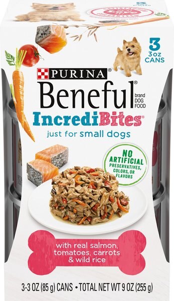 Purina Beneful IncrediBites With Salmon， Tomatoes， Carrots and Wild Rice Canned Dog Food