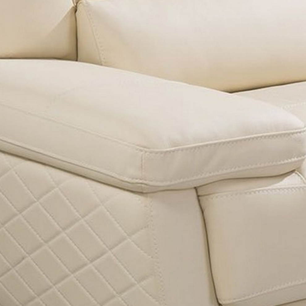 Leatherette Loveseat With Attached Waist Pillow And Diamond Pattern  Cream   Contemporary   Loveseats   by VirVentures  Houzz