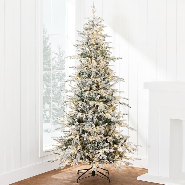 Lighted Aspen Christmas Tree，6ft Flocked Artifical Noble Fir，PreLit White and Multicolored LED Lights Premium Holiday Décor