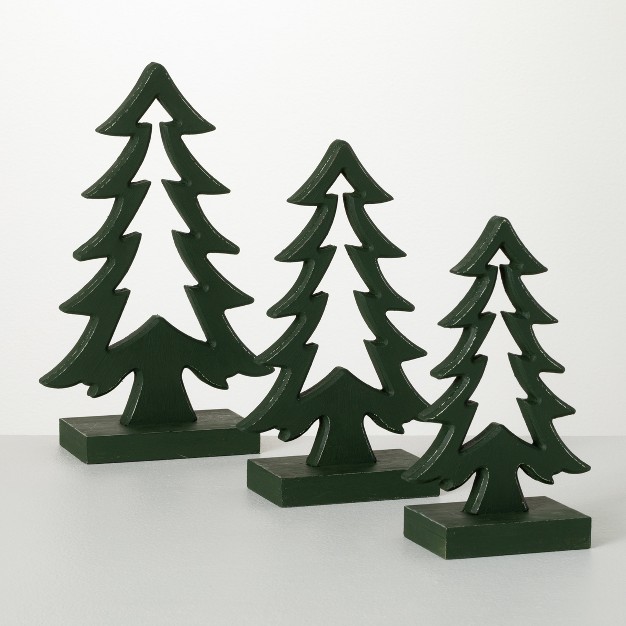 10 quot h 11 75 quot h And 13 75 quot h Sullivans Wooden Tree Set Of 3 Christmas Decor Green