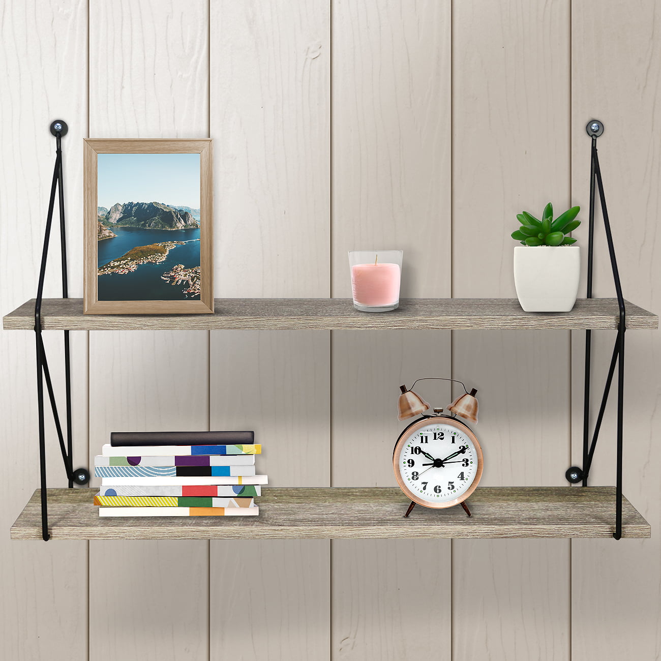 Sorbus 2 Tier Floating Shelves, For Photos, Decorative Items, and Much More - (Grey)Medium Density Fiberboard