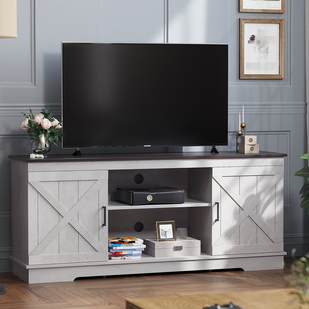 Farmhouse TV Stand for 65 Inch TV Media Console Entertainment Center Rustic Barn Doors