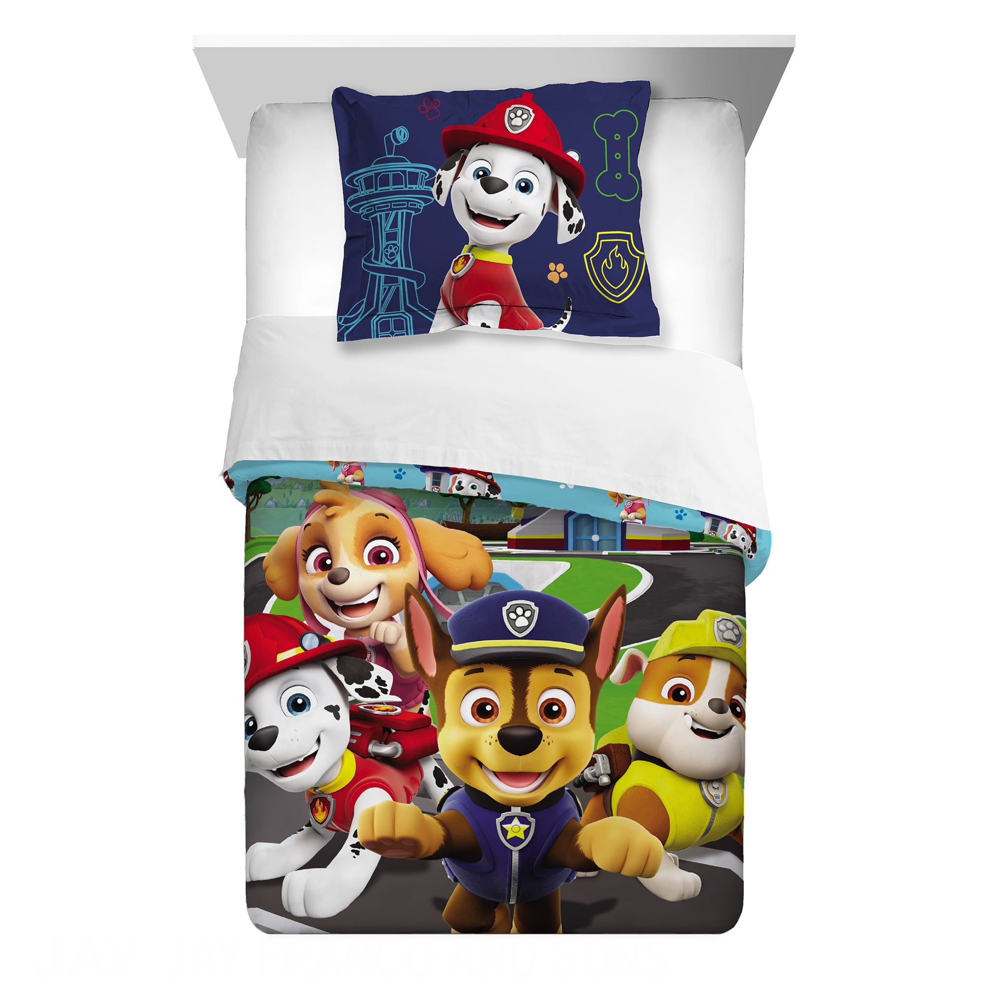 PAW Patrol Kids Comforter and Sham， 2-Piece Set， Twin/Full， Reversible， Blue， Nickelodeon