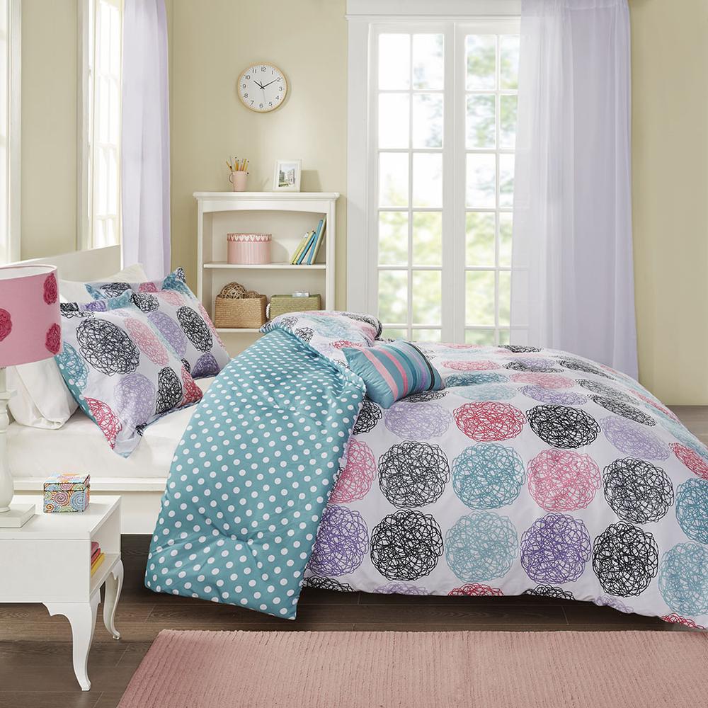 Home Essence Brittany Multi Circle Dot Reversible 3 Piece Comforter Set， Twin/Twin XL