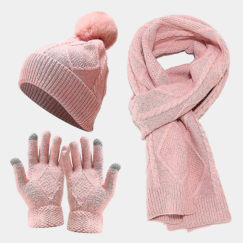 Winter Warm Knitted Beanie Hat Scarf Glove Set Ladies Ladies Girls 3 In 1 Hat Gloves Neck Scarf Set Thick Suit Outdoor Wear Botao