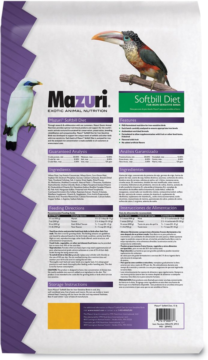 Mazuri Softbill Low Iron Bird Food