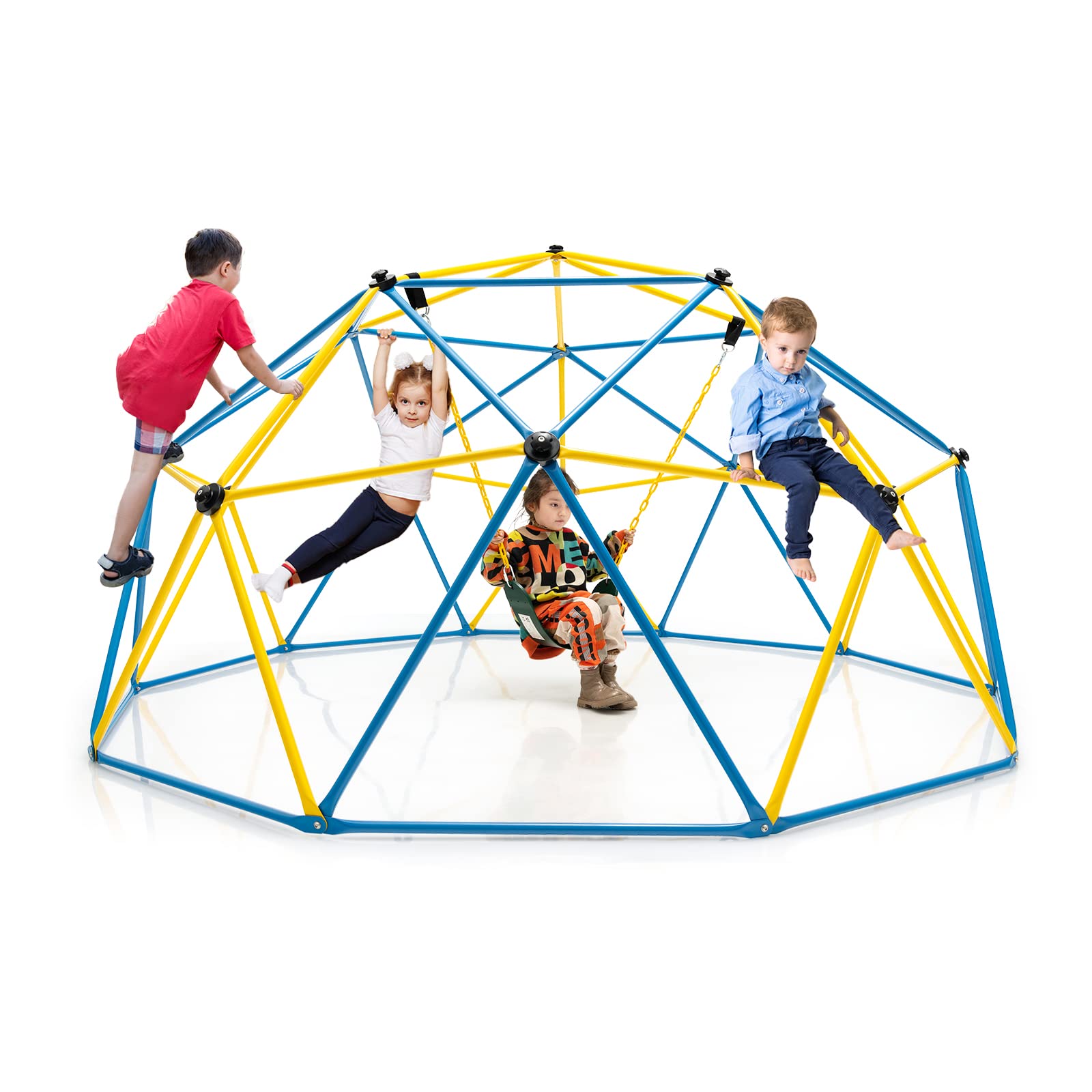 Costzon Climbing Dome with Swing, 10FT Outdoor Jungle Gym Monkey Bar Climbing Toys for Toddlers