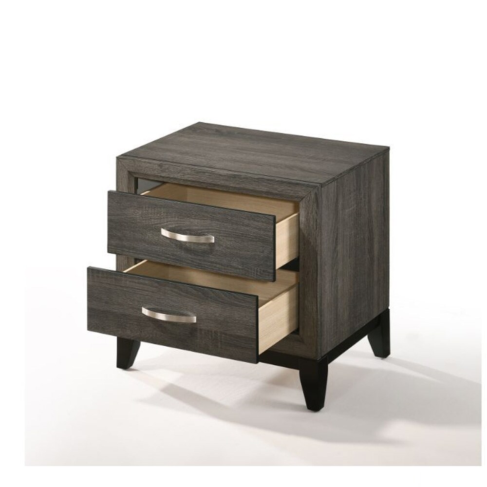 Wooden Nightstand with 2 Drawers in Weathered Gray