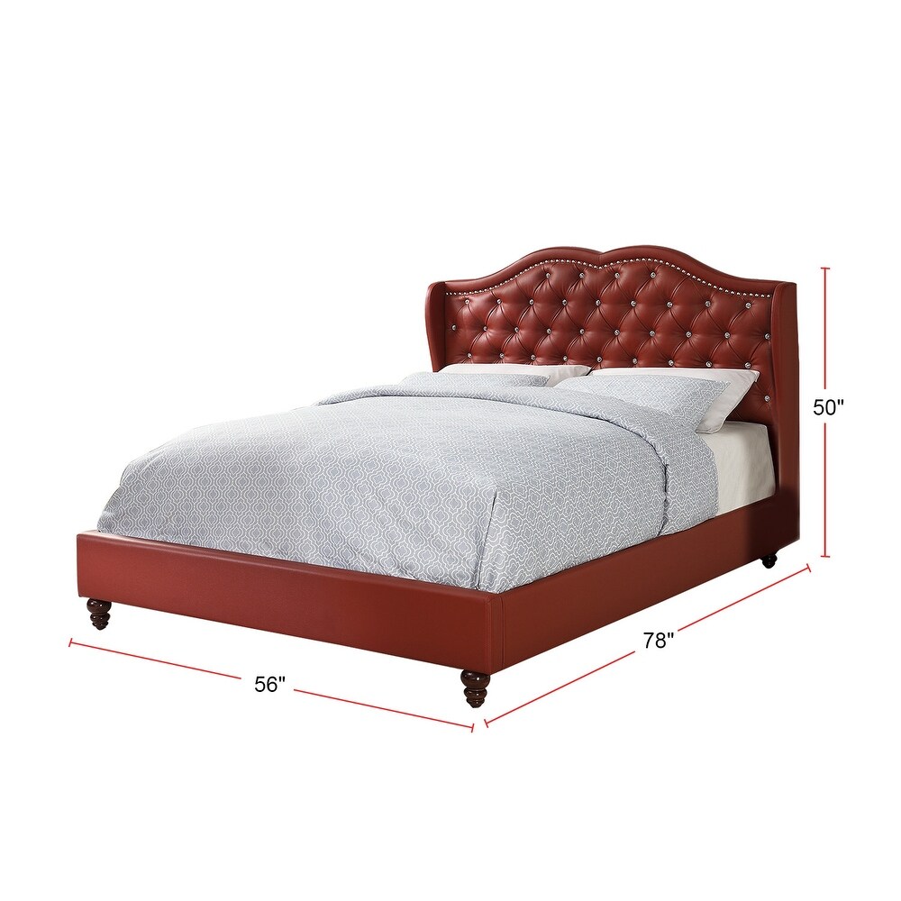 Faux Leather Upholstered Bed With Button Tufted Design