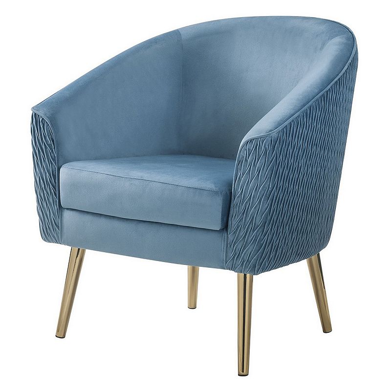 Accent Chair with Velvet Upholstery and Metal Legs， Blue