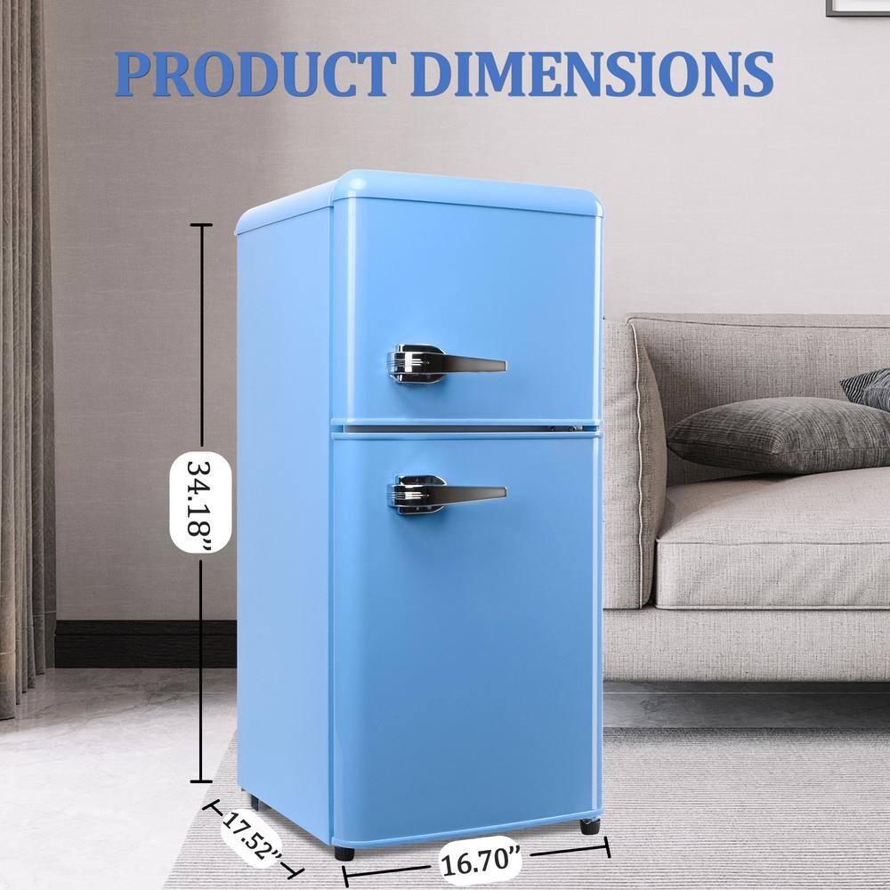 JEREMY CASS 3.5 cu. ft. Retro Mini Fridge Refrigerator with Freezer with 2 Door Adjustable Mechanical Thermostat in Blue FLGJ80GB