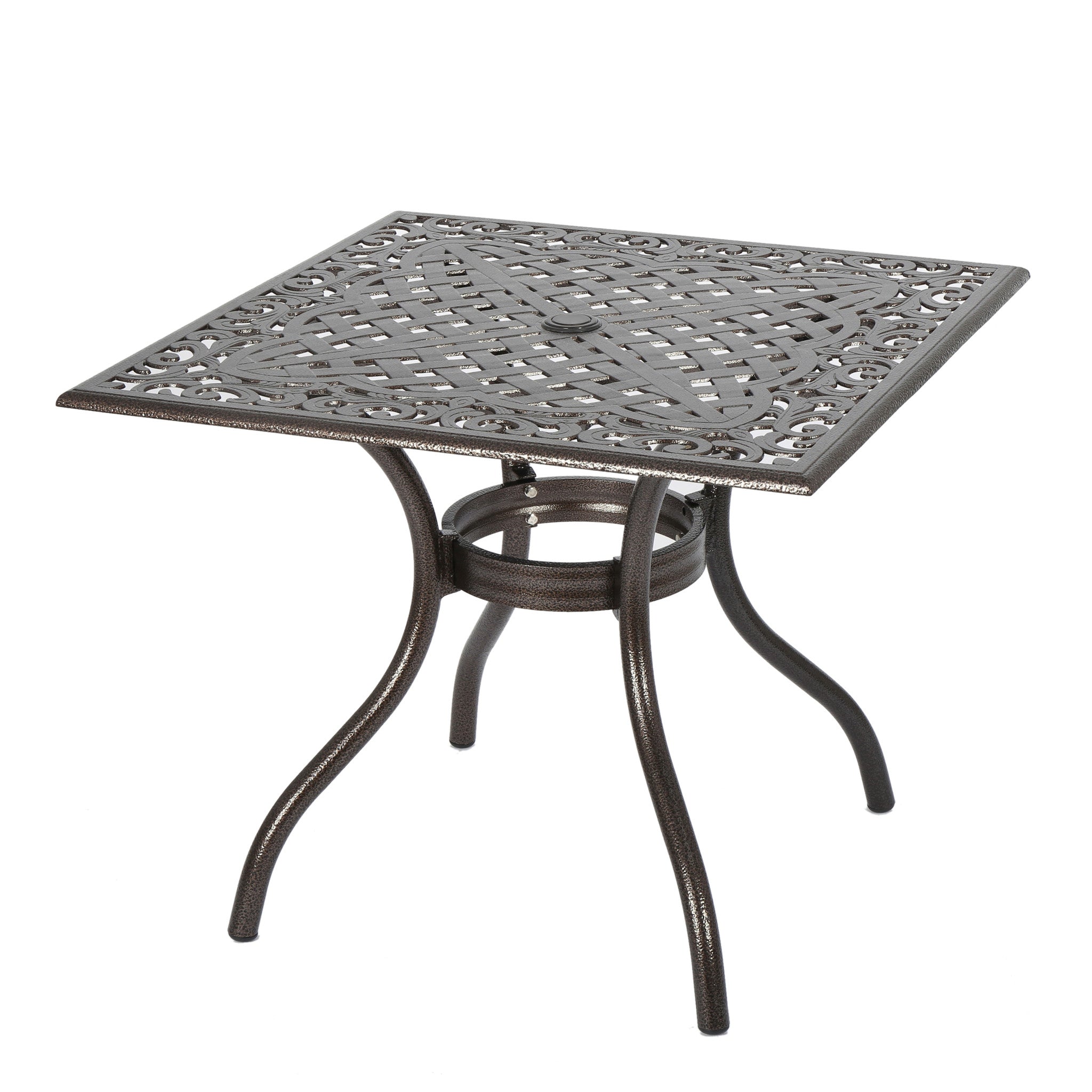 Monteria Traditional Outdoor Bronze Cast Aluminum Dining Table w/ Umbrella Hole